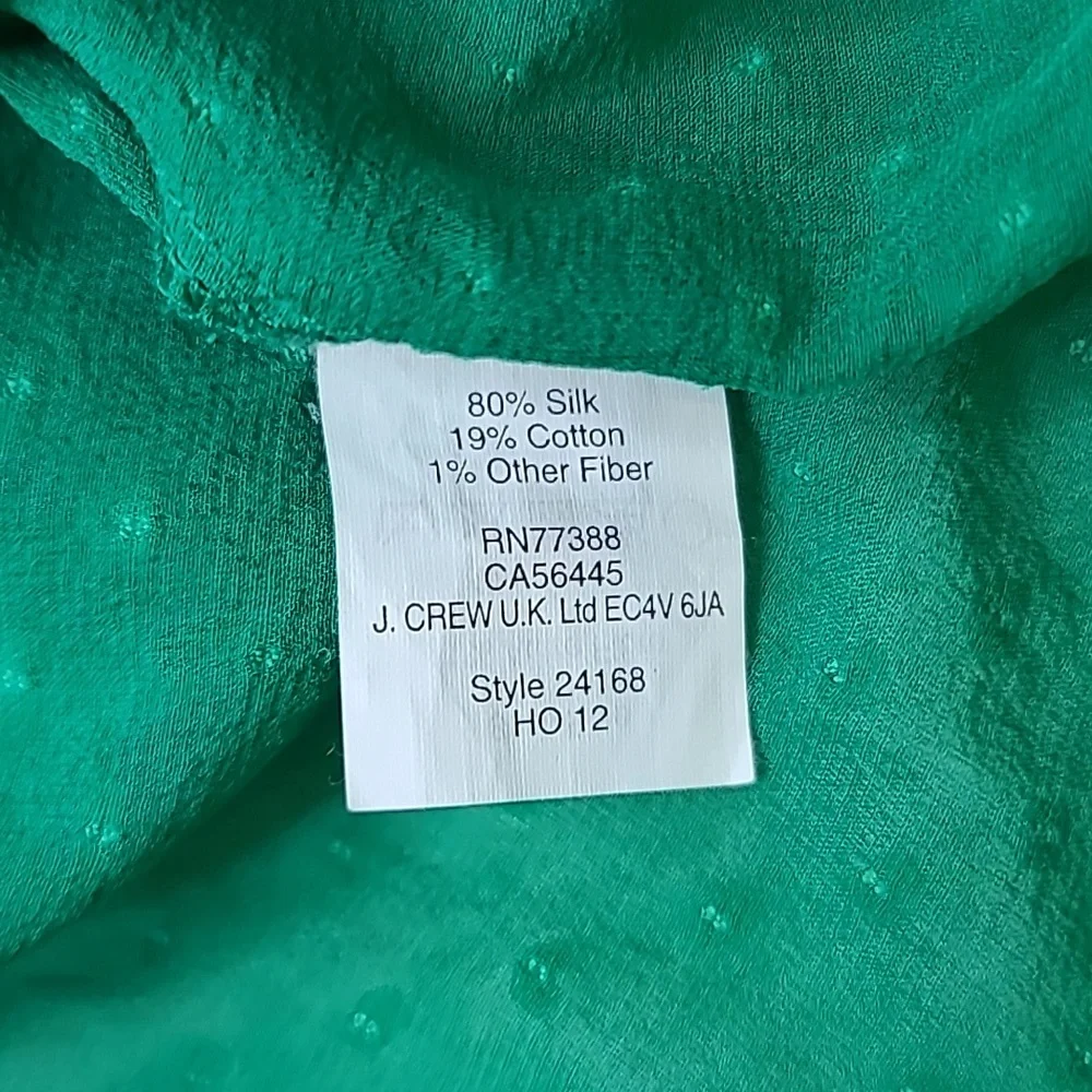 J Crew Flowy Sheer Silk Chiffon Long Sleeve Dot Blouse in Green - Picture 14 of 17
